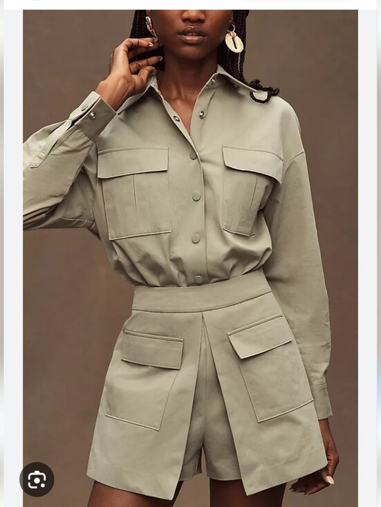 Mare Mare Pants - Mare Mare Long-Sleeve Utility Romper Anthropologie khaki Medium